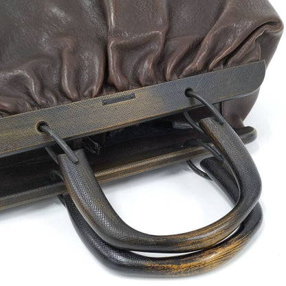 Gucci Handbag Wood Handle Leather Brown 105377