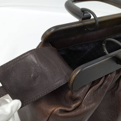 Gucci Handbag Wood Handle Leather Brown 105377