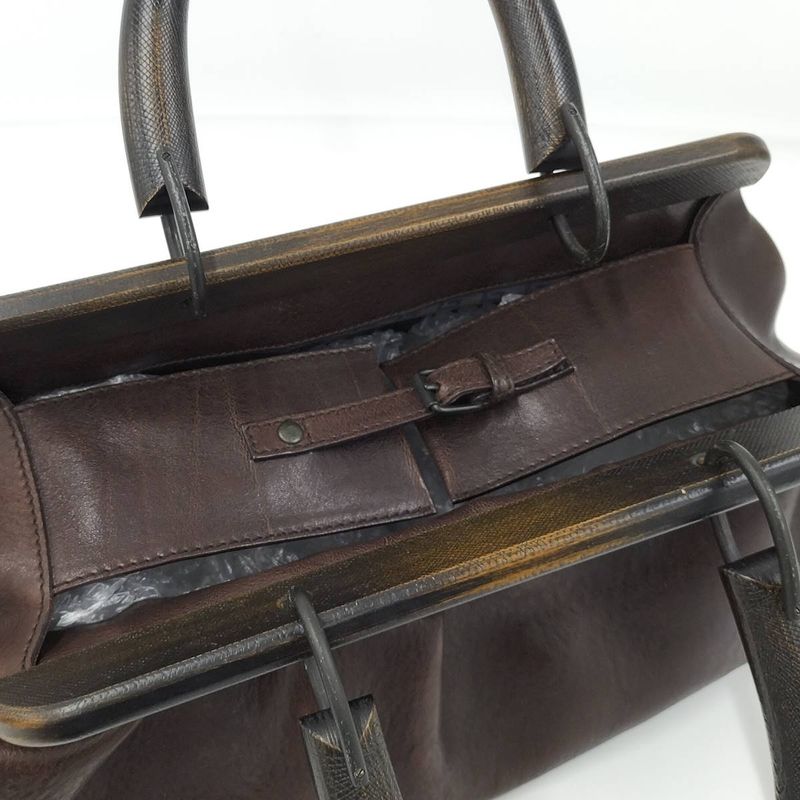 Gucci Handbag Wood Handle Leather Brown 105377