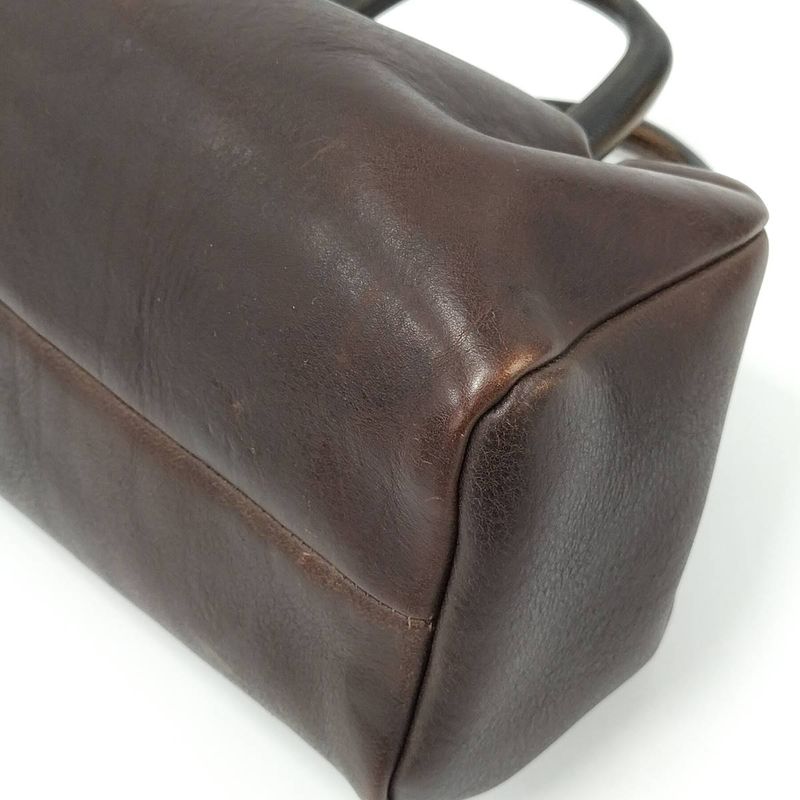 Gucci Handbag Wood Handle Leather Brown 105377