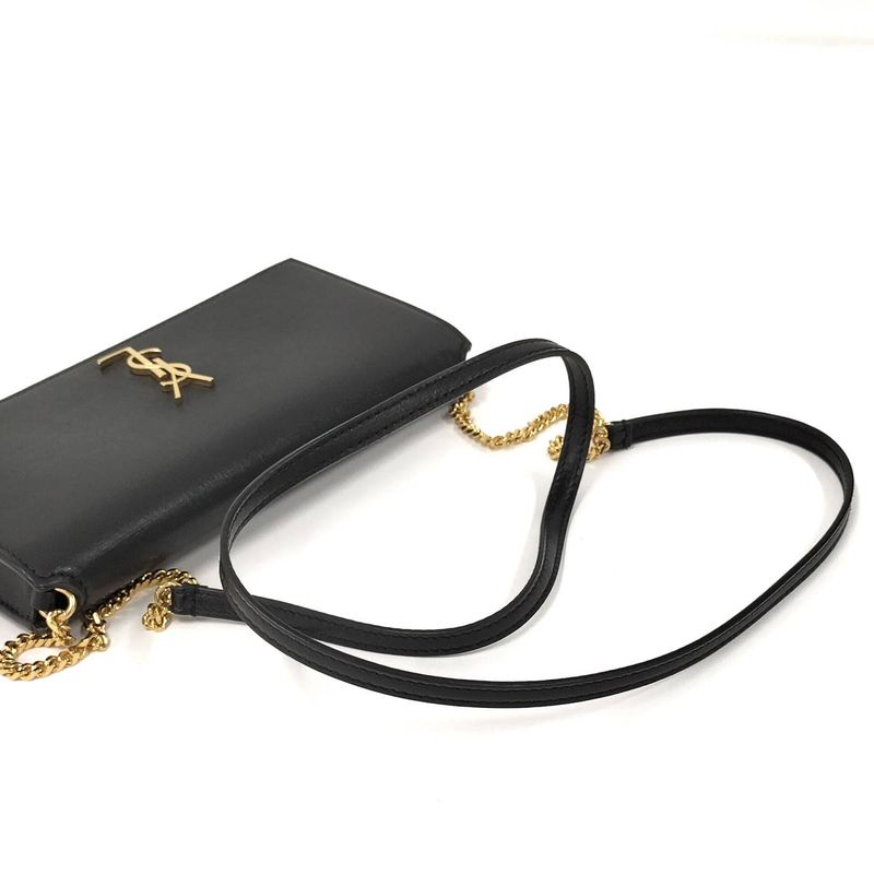 Saint Laurent Phone Shoulder Bag YSL Leather Black 635095