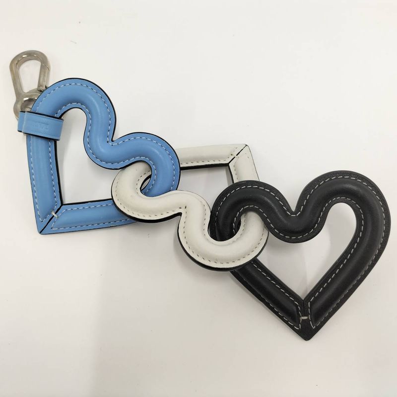 Loewe Triple Heart Charm Key Ring Leather Metal Blue White Black
