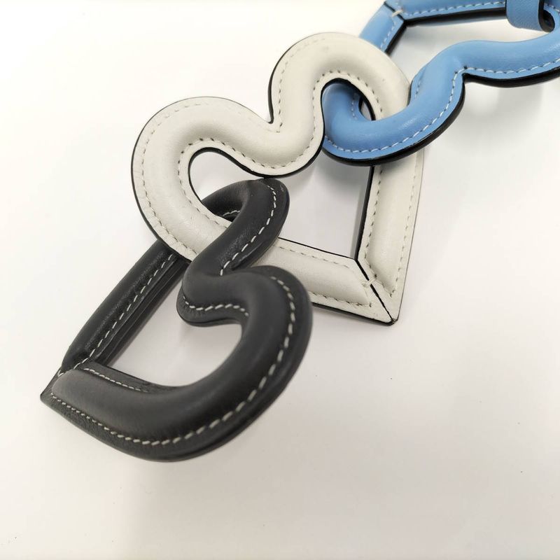 Loewe Triple Heart Charm Key Ring Leather Metal Blue White Black