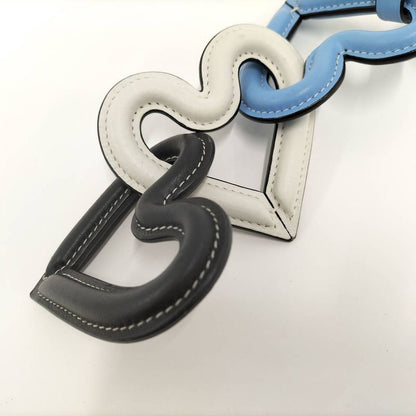 Loewe Triple Heart Charm Key Ring Leather Metal Blue White Black