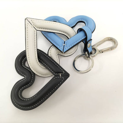 Loewe Triple Heart Charm Key Ring Leather Metal Blue White Black