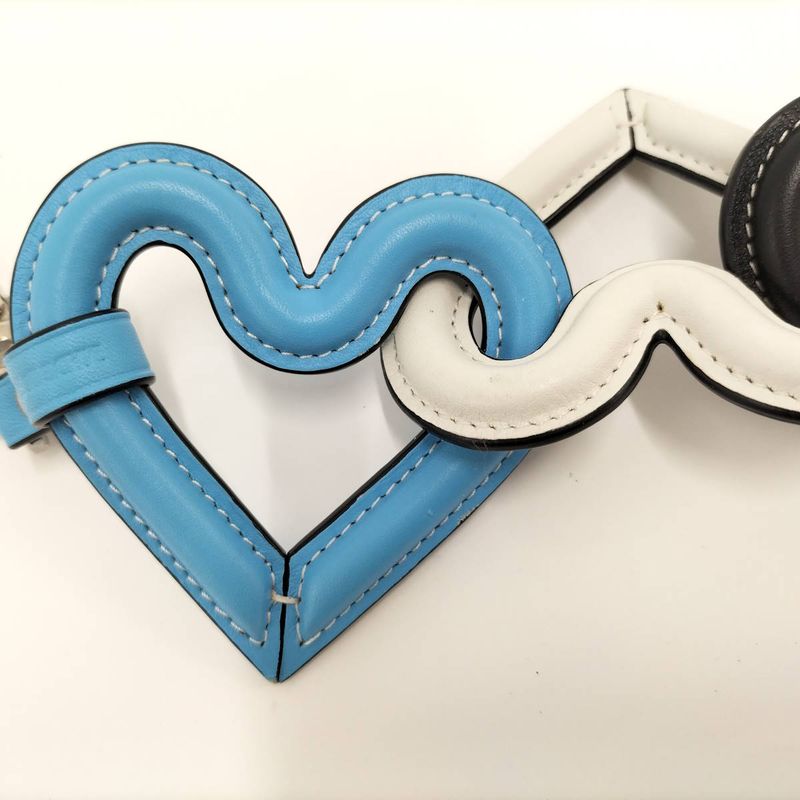 Loewe Triple Heart Charm Key Ring Leather Metal Blue White Black