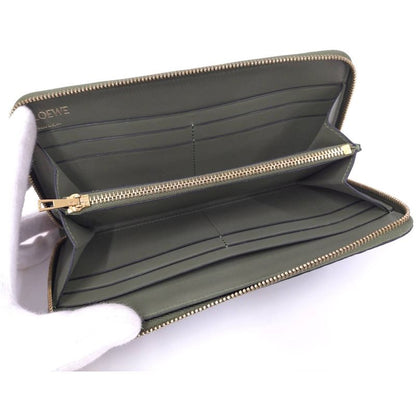 Loewe Repeat Anagram Round Zipper Long Wallet Leather Green C499t12