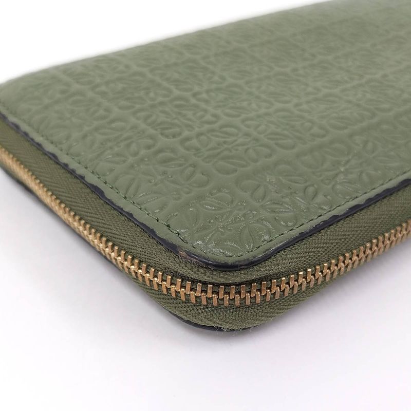 Loewe Repeat Anagram Round Zipper Long Wallet Leather Green C499t12