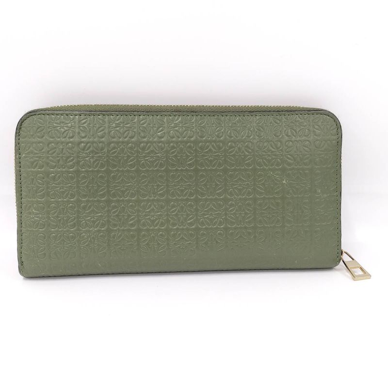 Loewe Repeat Anagram Round Zipper Long Wallet Leather Green C499t12