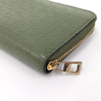 Loewe Repeat Anagram Round Zipper Long Wallet Leather Green C499t12