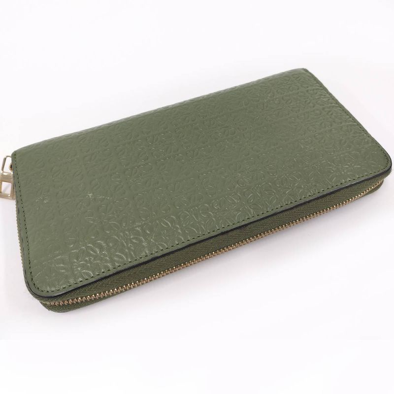 Loewe Repeat Anagram Round Zipper Long Wallet Leather Green C499t12