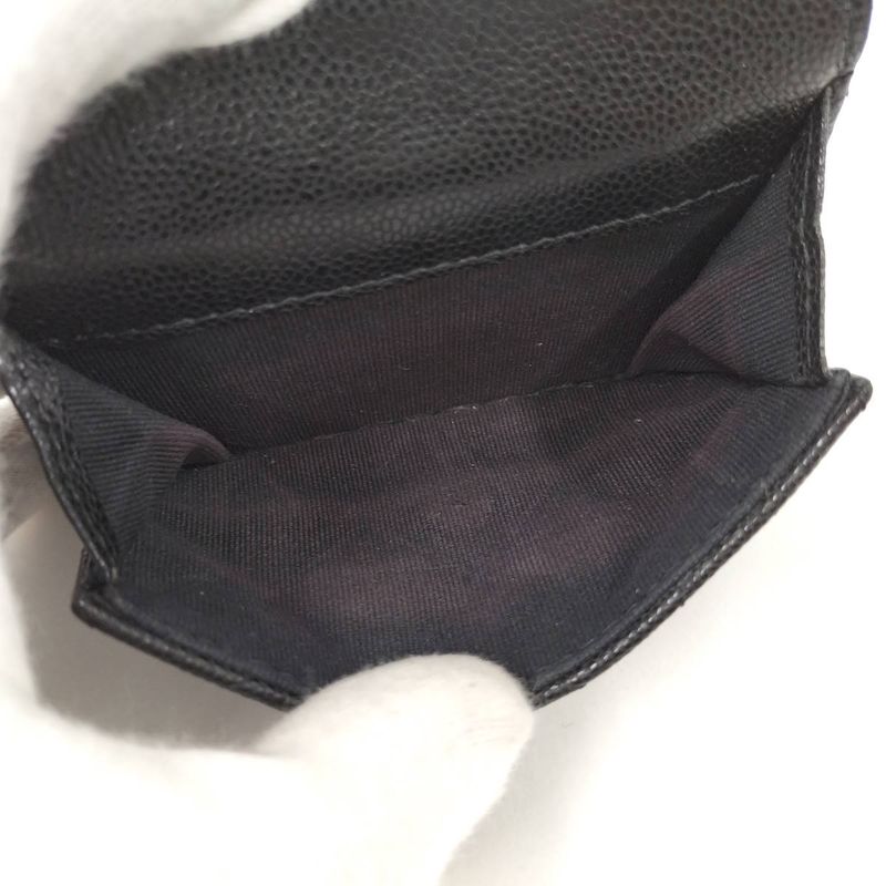 Chanel Compact Wallet Trifold Wallet Caviar Skin Leather Black Ap0230
