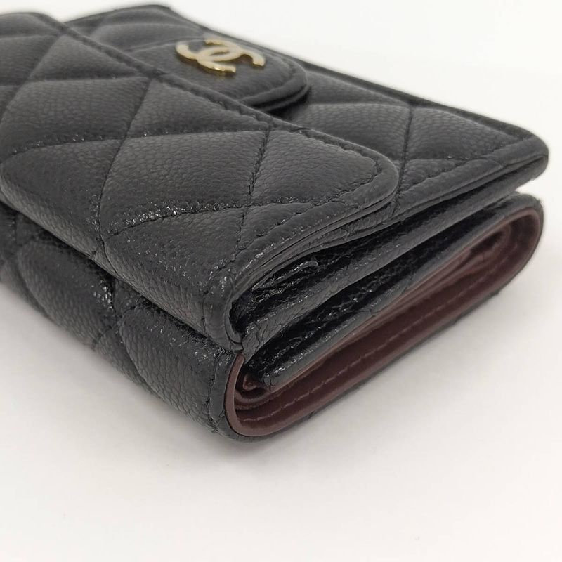 Chanel Compact Wallet Trifold Wallet Caviar Skin Leather Black Ap0230