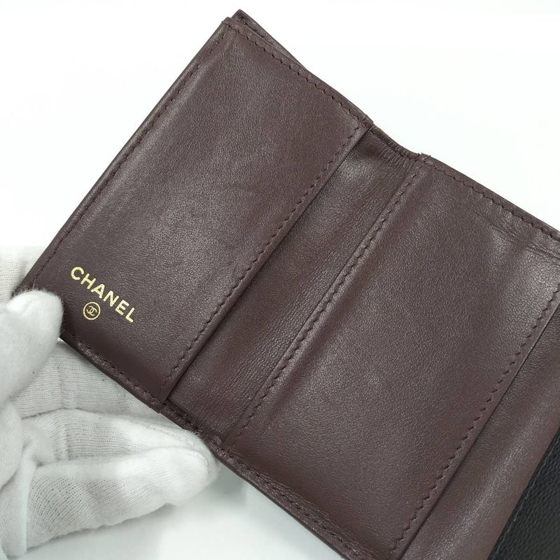 Chanel Compact Wallet Trifold Wallet Caviar Skin Leather Black Ap0230