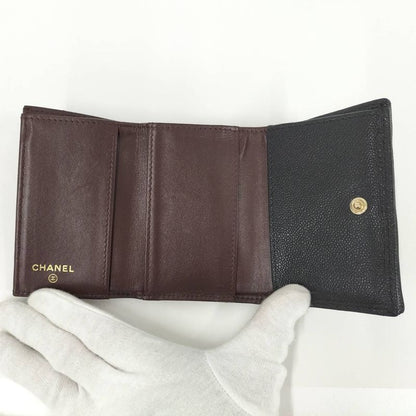 Chanel Compact Wallet Trifold Wallet Caviar Skin Leather Black Ap0230