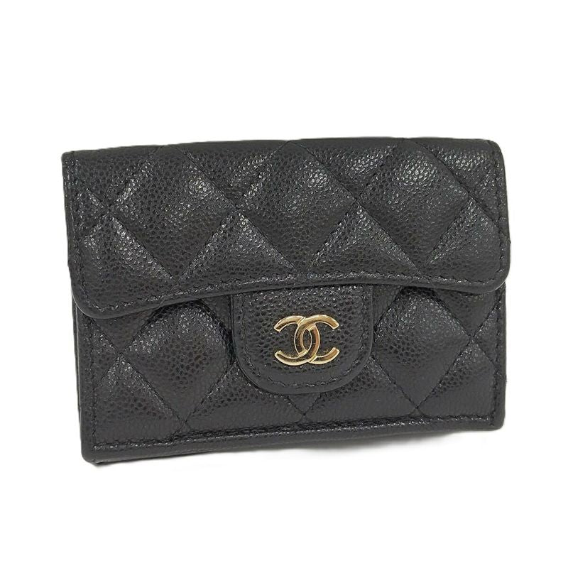 Chanel Compact Wallet Trifold Wallet Caviar Skin Leather Black Ap0230