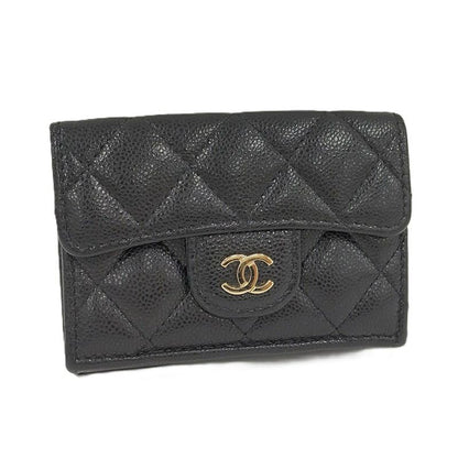 Chanel Compact Wallet Trifold Wallet Caviar Skin Leather Black Ap0230