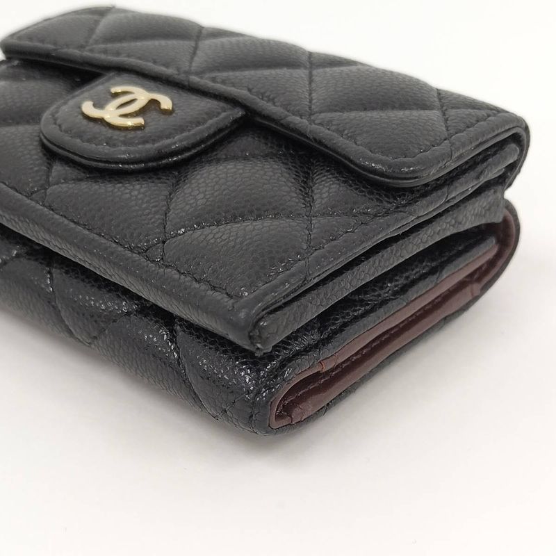 Chanel Compact Wallet Trifold Wallet Caviar Skin Leather Black Ap0230