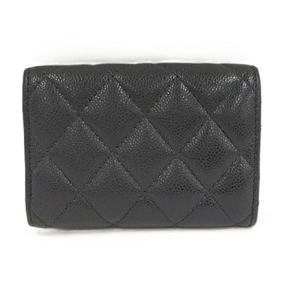Chanel Compact Wallet Trifold Wallet Caviar Skin Leather Black Ap0230