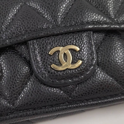 Chanel Compact Wallet Trifold Wallet Caviar Skin Leather Black Ap0230