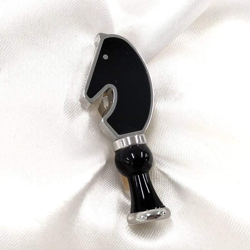 Hermes Cavalier Chess Pin with Horse Shape Horse Motif Metal Black Silver