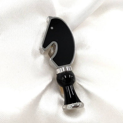 Hermes Cavalier Chess Pin with Horse Shape Horse Motif Metal Black Silver
