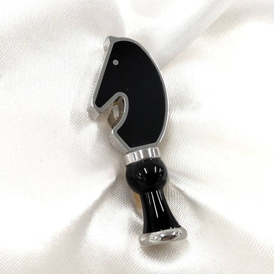 Hermes Cavalier Chess Pin with Horse Shape Horse Motif Metal Black Silver
