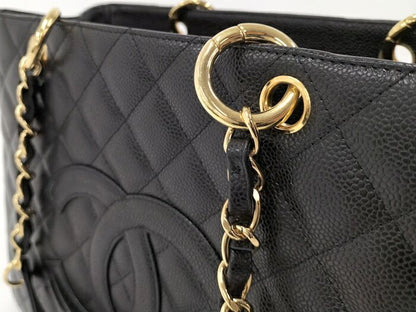 Chanel Chain Tote Bag Gst Caviar Skin Black