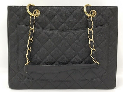 Chanel Chain Tote Bag Gst Caviar Skin Black