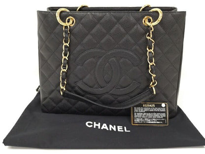Chanel Chain Tote Bag Gst Caviar Skin Black
