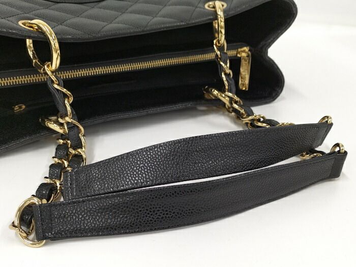 Chanel Chain Tote Bag Gst Caviar Skin Black