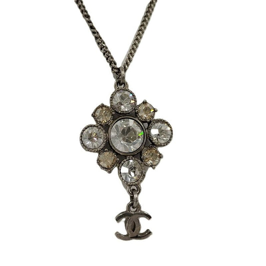 Chanel Necklace Coco Rhinestone Plated Silver 09v