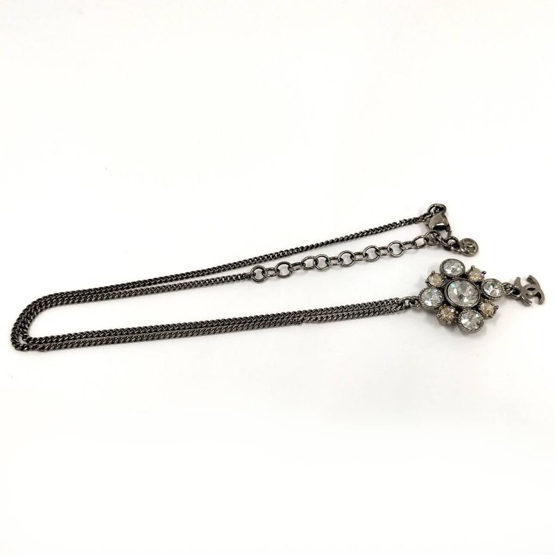 Chanel Necklace Coco Rhinestone Plated Silver 09v