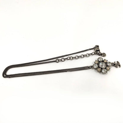 Chanel Necklace Coco Rhinestone Plated Silver 09v