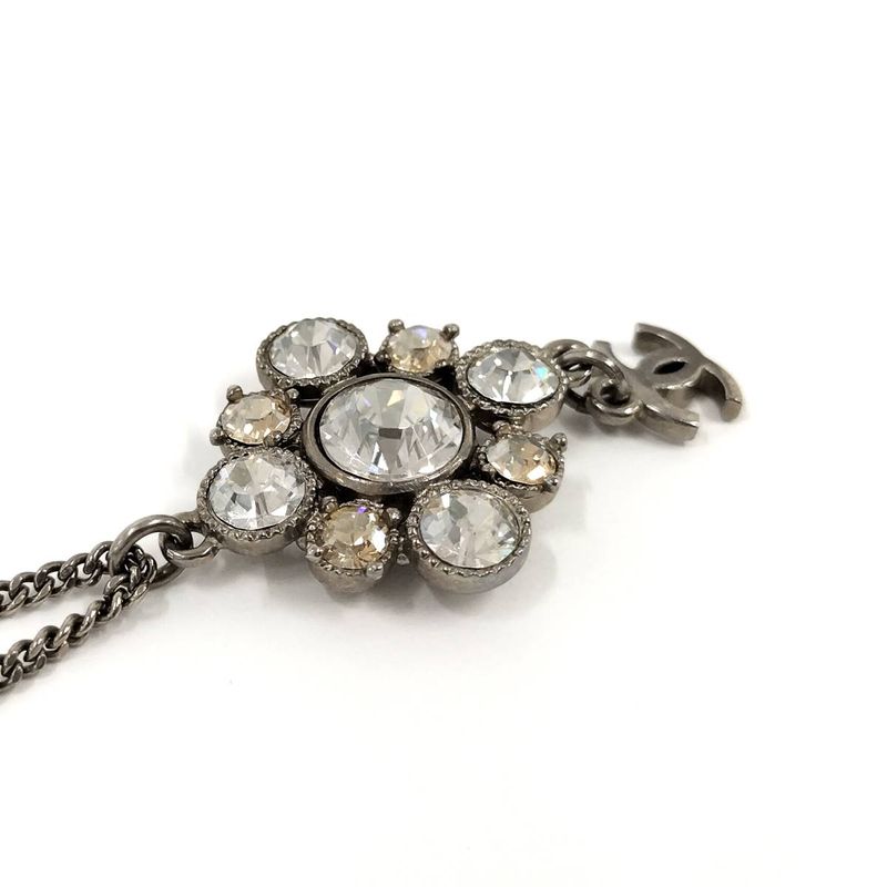 Chanel Necklace Coco Rhinestone Plated Silver 09v