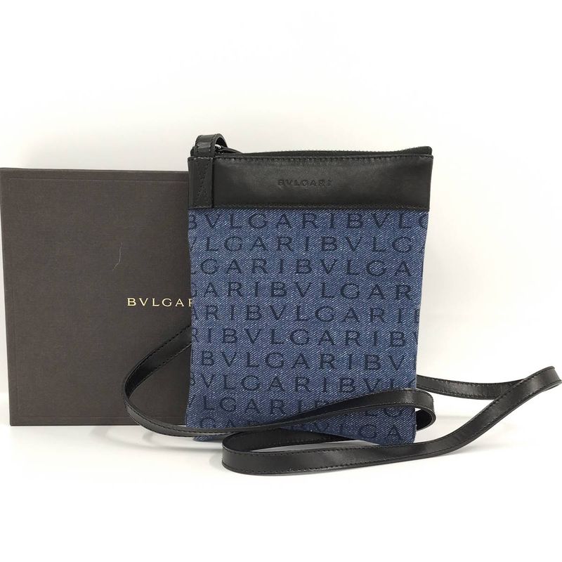 Bvlgari Shoulder Bag Logomania Leather Denim Blue 21528