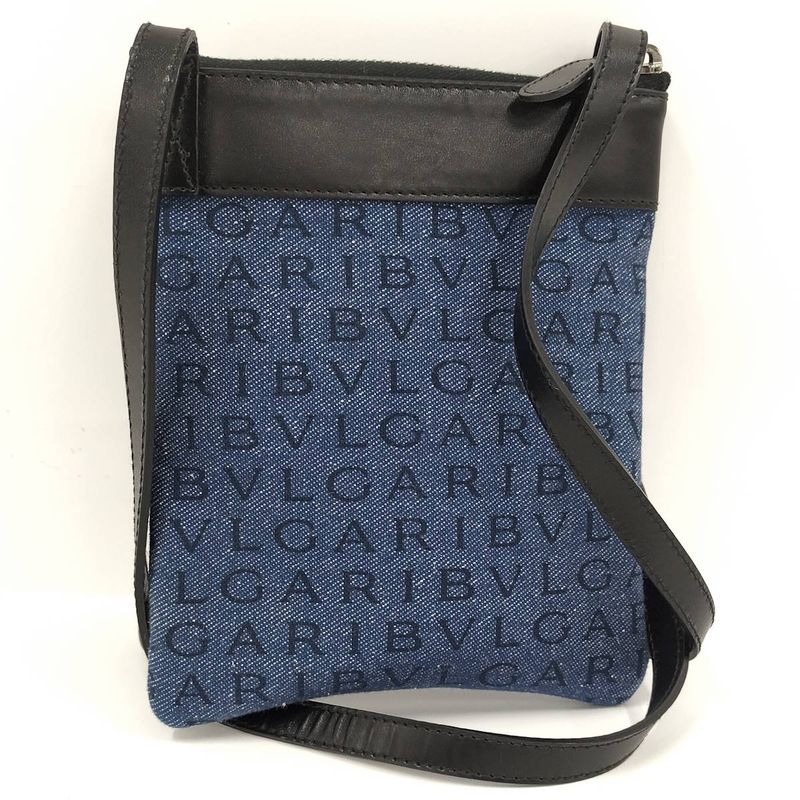 Bvlgari Shoulder Bag Logomania Leather Denim Blue 21528