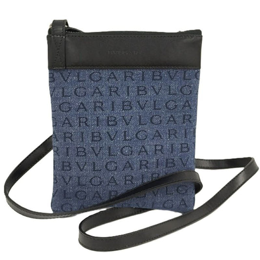 Bvlgari Shoulder Bag Logomania Leather Denim Blue 21528