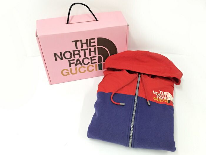Gucci the North Face Zip-Up Hoodie Purple Red Cotton Nylon 671462