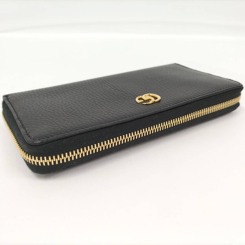 Gucci Round Zipper Long Wallet Leather Black 456117