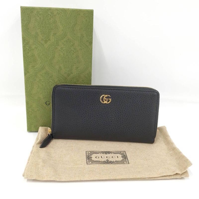 Gucci Round Zipper Long Wallet Leather Black 456117