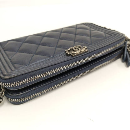 Chanel Boy Chanel Chain Wallet in Navy Caviar Skin A84069