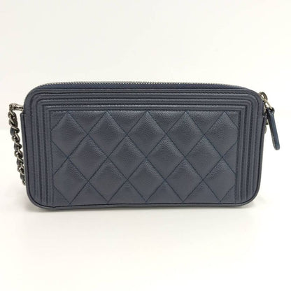 Chanel Boy Chanel Chain Wallet in Navy Caviar Skin A84069