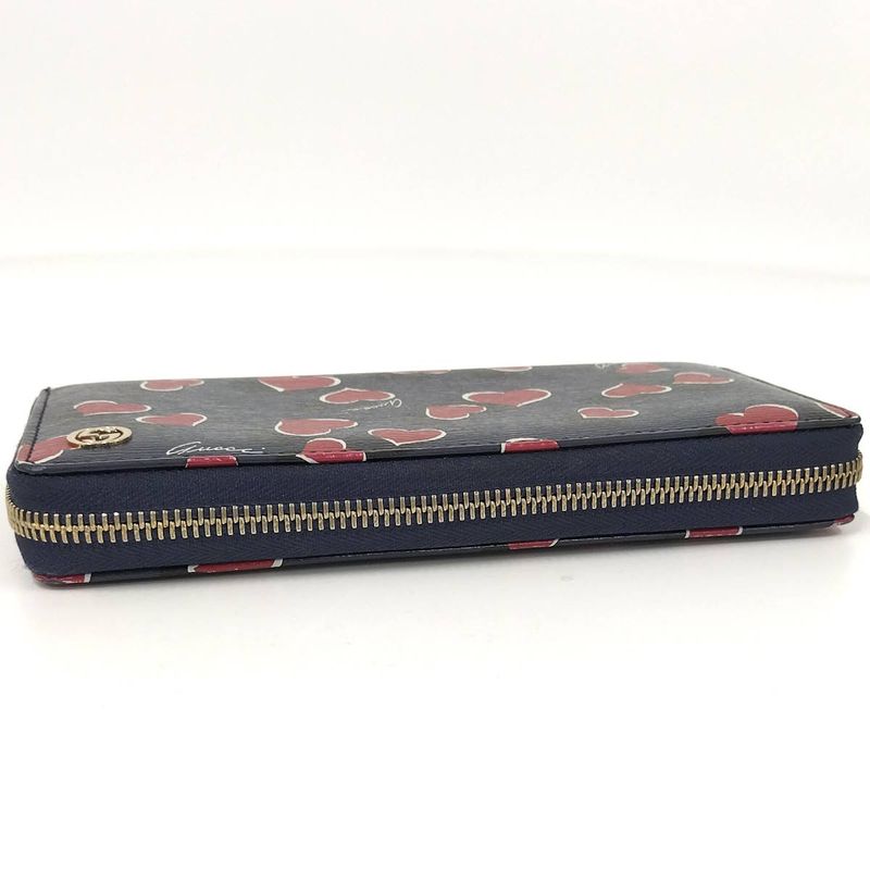 Gucci Round Zipper Long Wallet Interlocking G Heart Pattern Leather Navy 309705