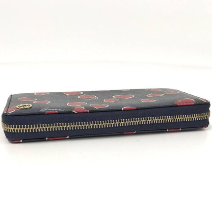 Gucci Round Zipper Long Wallet Interlocking G Heart Pattern Leather Navy 309705