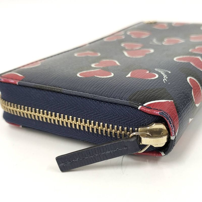 Gucci Round Zipper Long Wallet Interlocking G Heart Pattern Leather Navy 309705