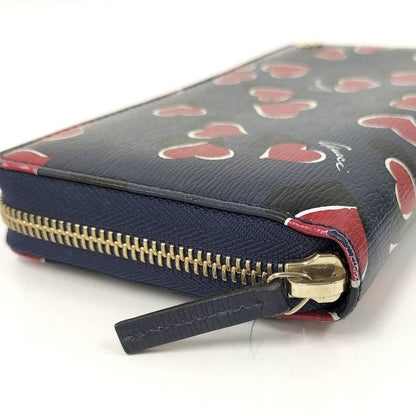Gucci Round Zipper Long Wallet Interlocking G Heart Pattern Leather Navy 309705