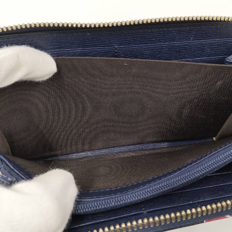 Gucci Round Zipper Long Wallet Interlocking G Heart Pattern Leather Navy 309705
