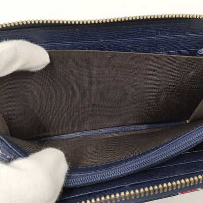 Gucci Round Zipper Long Wallet Interlocking G Heart Pattern Leather Navy 309705