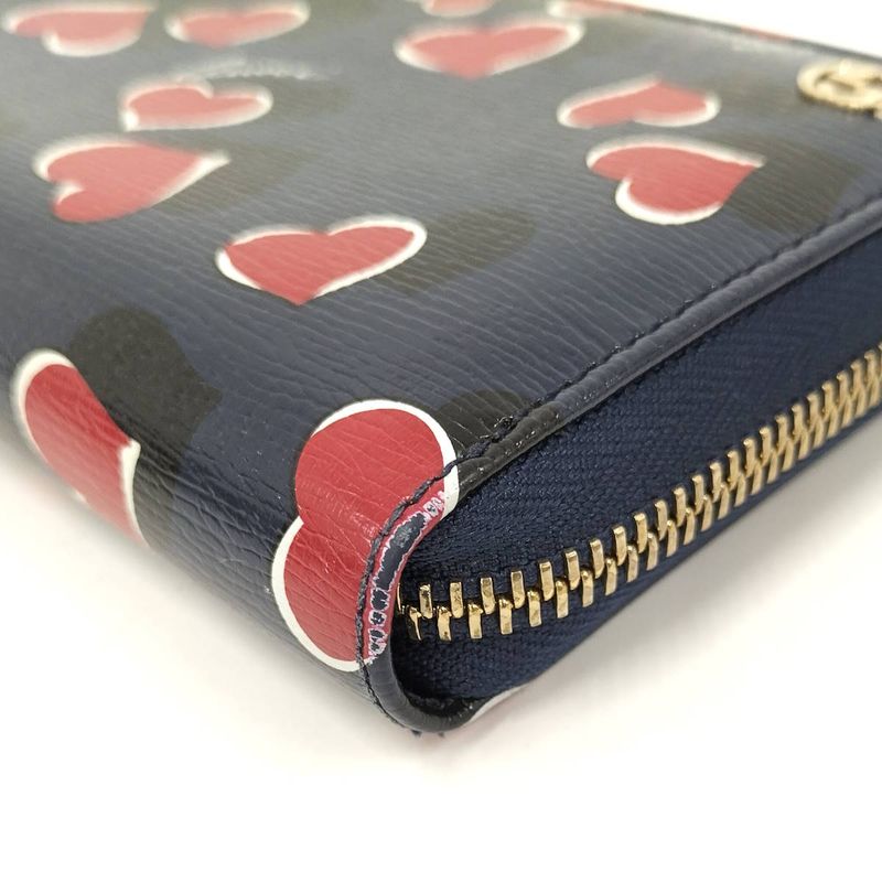 Gucci Round Zipper Long Wallet Interlocking G Heart Pattern Leather Navy 309705